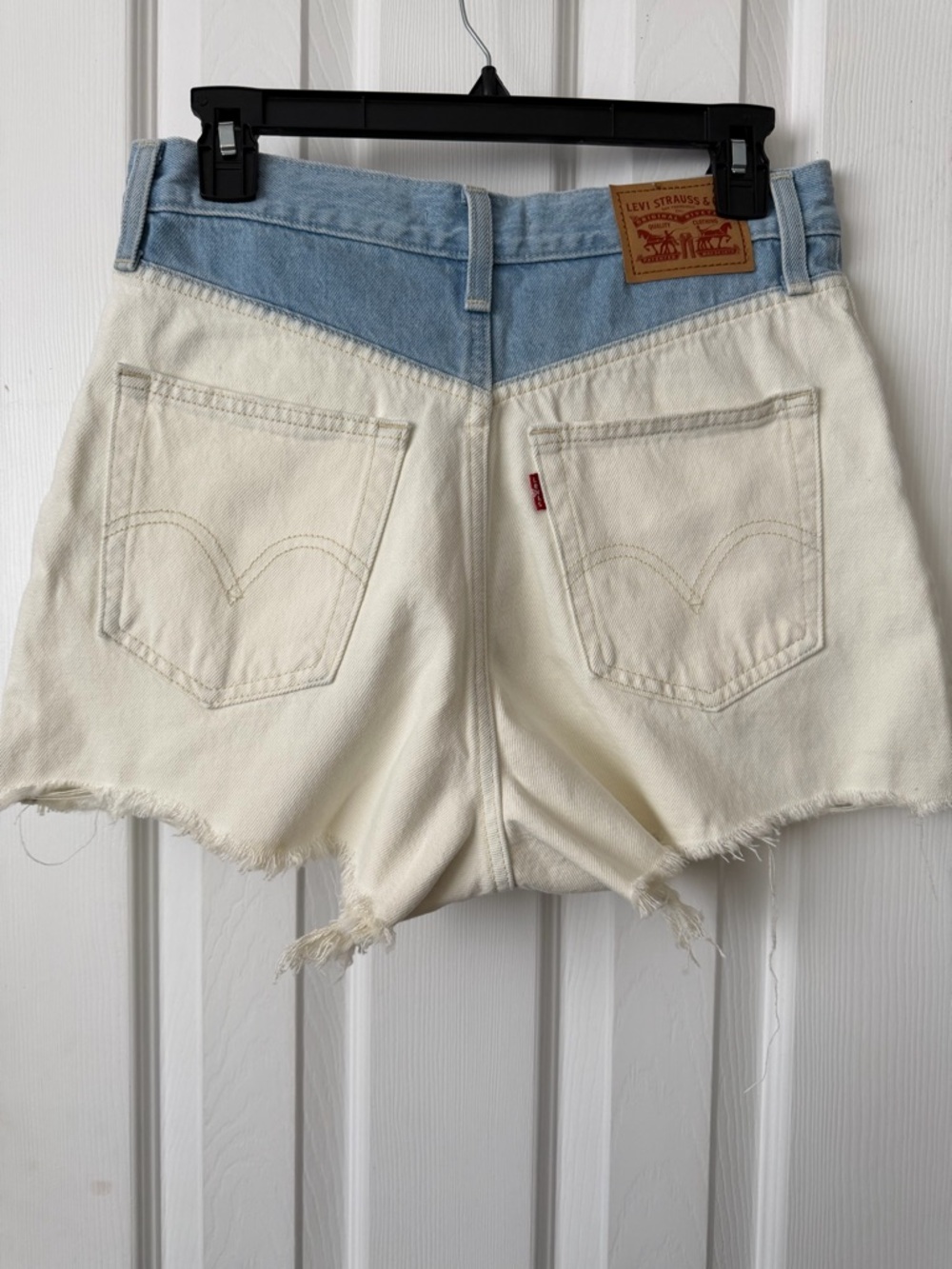 Levi's Two-Tone High-Rise Denim Shorts in Cream and Light Blue